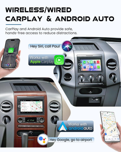 8-core+64G Car Radio for Ford F150/F250/F350 2004-2014, 7 Inch QLED Touchscreen Stereo Support Carplay & Android Auto Bluetooth/Voice Control/GPS/WiFi/Back-up Camera/SWC/FM, Android 15