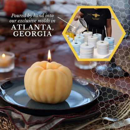 Big Dipper Wax Works Beeswax Pumpkin Candle – Large (4" × 3") Natural | Handcrafted 100% Pure Beeswax Harvest Candle | Unscented 40-Hour Burn | Fall & Thanksgiving Centerpiece