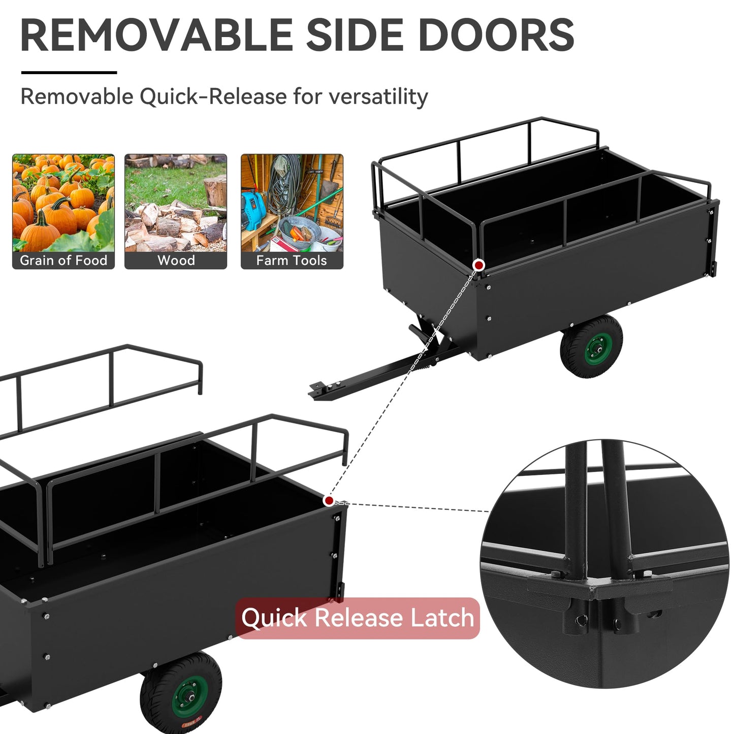 YITAMOTOR ATV Dump Trailer, Heavy Duty Tow Behind Dump Cart, Capacity 750lbs, 15 Cu.Ft., Yard Garden Utility Trailer for Pull Behind Lawn Mower Tractor, Alloy Steel Shelf & Extra 5" Height Guardrail