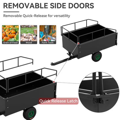 YITAMOTOR ATV Dump Trailer, Heavy Duty Tow Behind Dump Cart, Capacity 750lbs, 15 Cu.Ft., Yard Garden Utility Trailer for Pull Behind Lawn Mower Tractor, Alloy Steel Shelf & Extra 5" Height Guardrail
