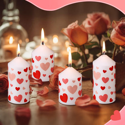Lyrow 4 Pcs Pillar Candle 2 x 4‘', 2 x 3'' White Unscented Patterns Candlestick Smokeless Burning Candles for Valentine Wedding Anniversary Birthday Home Decor (Valentine's Day Heart)