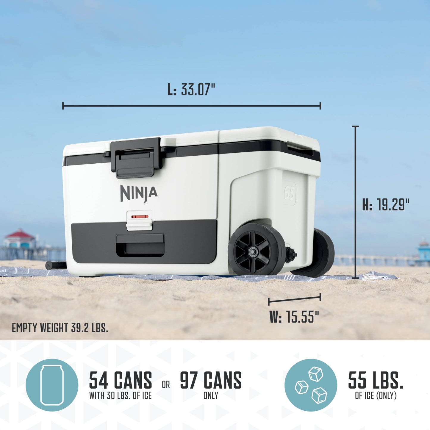 Ninja FrostVault | 65qt Wheeled Cooler with Cold Dry Zone | Integrated Fridge-Temp Dry Storage Drawer | Premium Heavy-Duty Insulated Cooler | Keeps Ice for Days | Cloud White | FB265WH