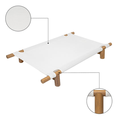 THE LICKER Store DBD5000A Chester 32" Modern Minimalist Wood Frame Elevated Outdoor Dog Bed, Snow/Light Teak