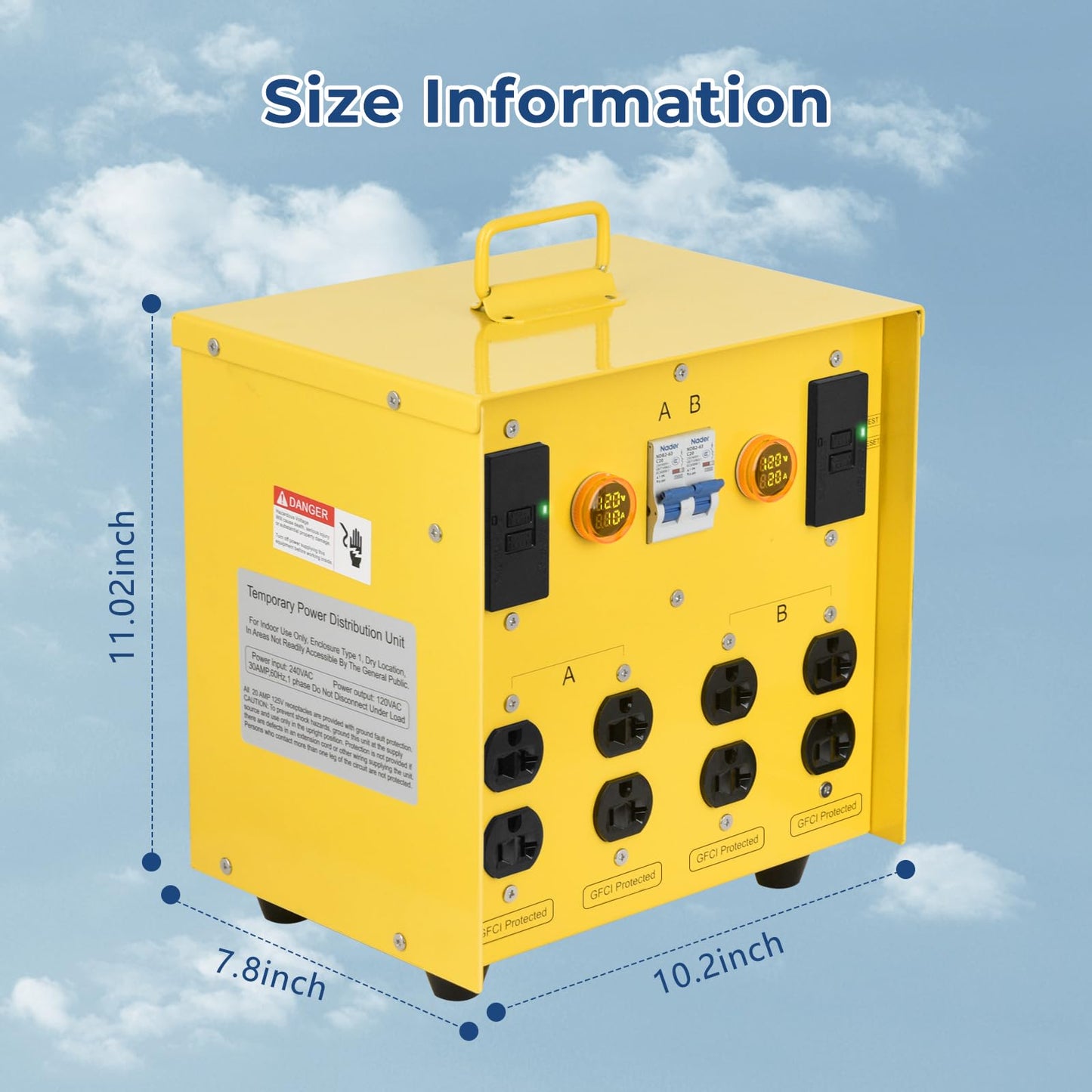 Zuomeng 30-Amp Portable Power Center, Split 240VAC Input into 2 Separate 120VAC Output, A&B Zone Independent Control with 2 Mini Voltmeter and Ammeter