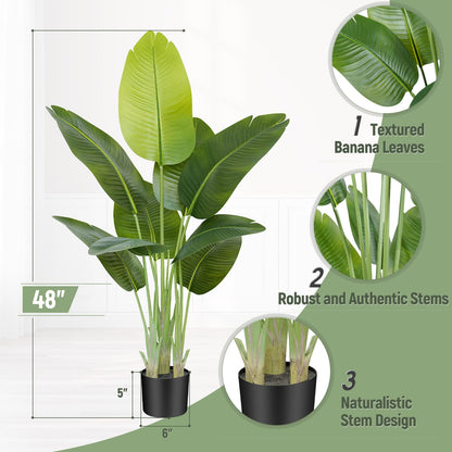 Keeplush Lifelike Bird of Paradise Artificial Plant 4ft Faux Banana Leaf Tree with 9 Trunks for Home Decor - Perfect Indoor Silk Floor Plant for Living Room, Office, and Bedroom Ambiance Enhancement