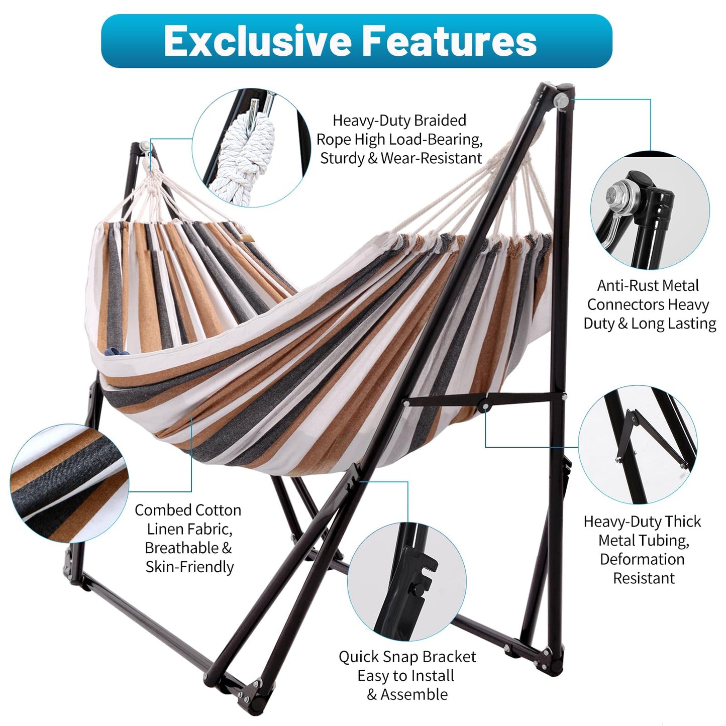 LIEVIM Portable Hammock with Stand for Outside Foldable,Frabic Tension Adjustable Indoor,Carrying Bag Included, 616 lbs Weight Capacity, Suitable Garden Yard Outdoor Inhouse Cyan