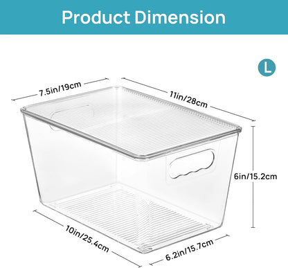 Vtopmart Clear Stackable Storage Bins - 6 Pack Large Plastic Containers with Lids for Pantry & Closet Organization