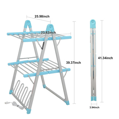 SHARNDY Electric Heated Clothes Drying Rack,Foldable Heated Garment Dryer with Timer Shut-Off Laundry Rack for Clothes Shoes Socks,Aluminum Alloy,Blue,Plug & Play,(39.37x25.98x23.82in)