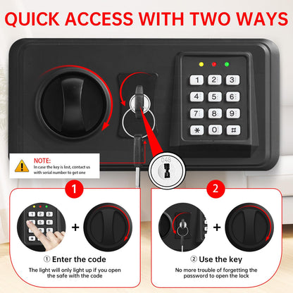 3.4 Cubic Home Safe Fireproof Waterproof, Fire Safe Box for Home with Digital Keypad, Key Lock and Alarm System, Anti-theft Security Safes Water and Fireproof for Document Medicine Money Valuables