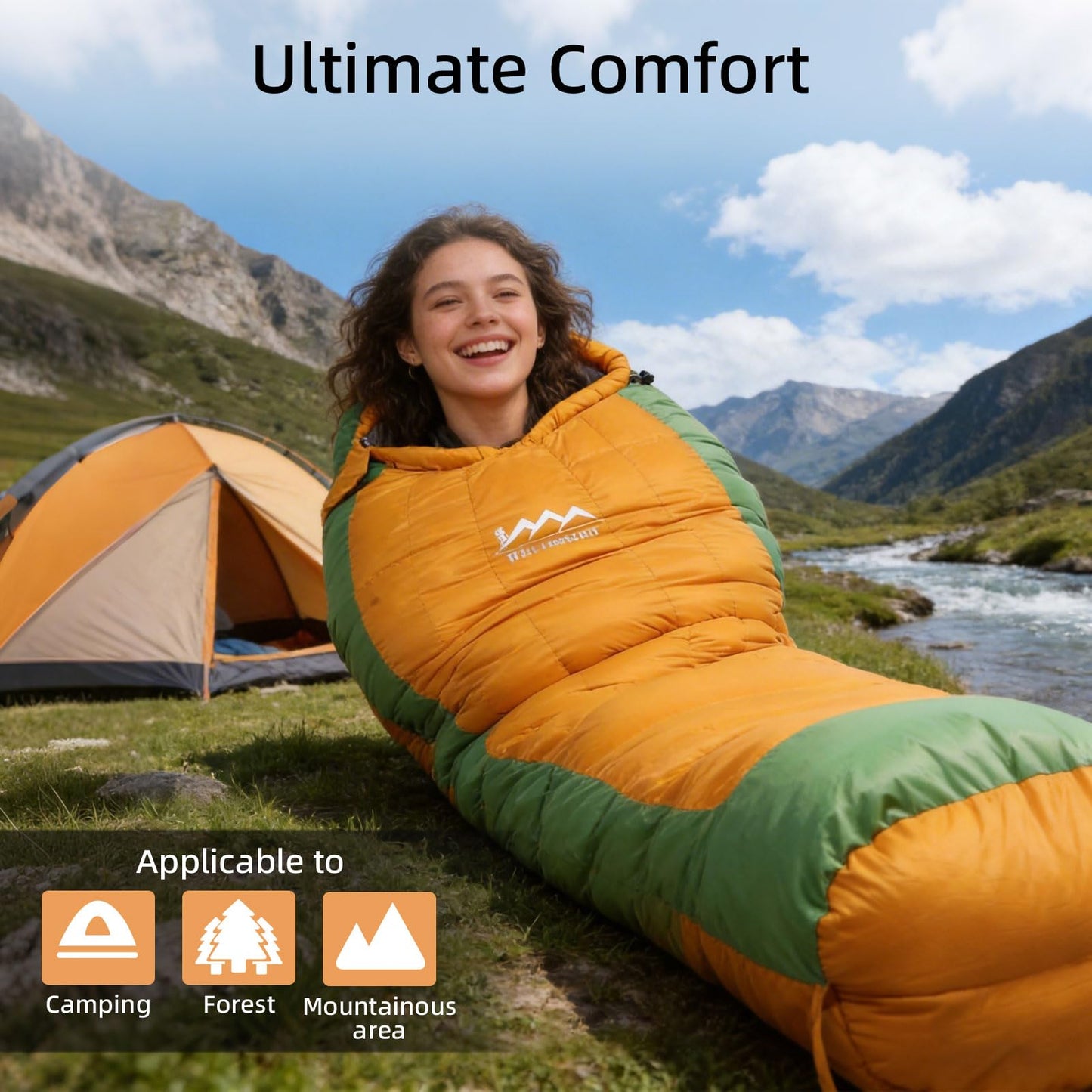 HLITMOUT Down Sleeping Bag with Pillow, 0°F 20°F 32°F Regular and XL Compact Lightweight Sleeping Bag for Adults,Teens Backpacking,Camping and Hiking Outdoor (Orange, Regular 32°F)