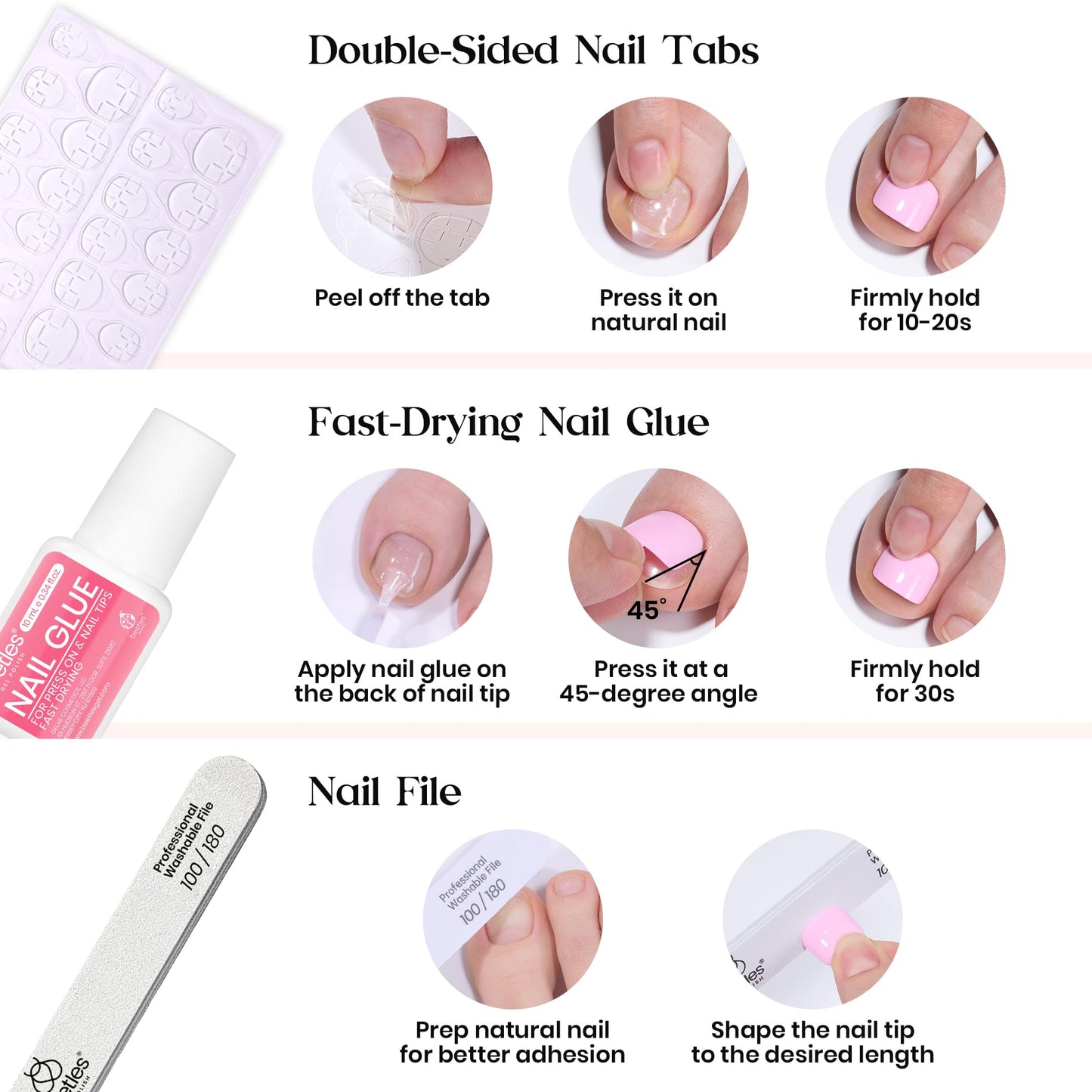 Beetles Press on Nails Kit 720Pcs 24 Colors, Press on Nails Short Almond Glossy Matte Glitter With Nail Glue & Nail Tabs Stickers, Natural Fit Lightweight Fake Nails Kit Art For Women Girls