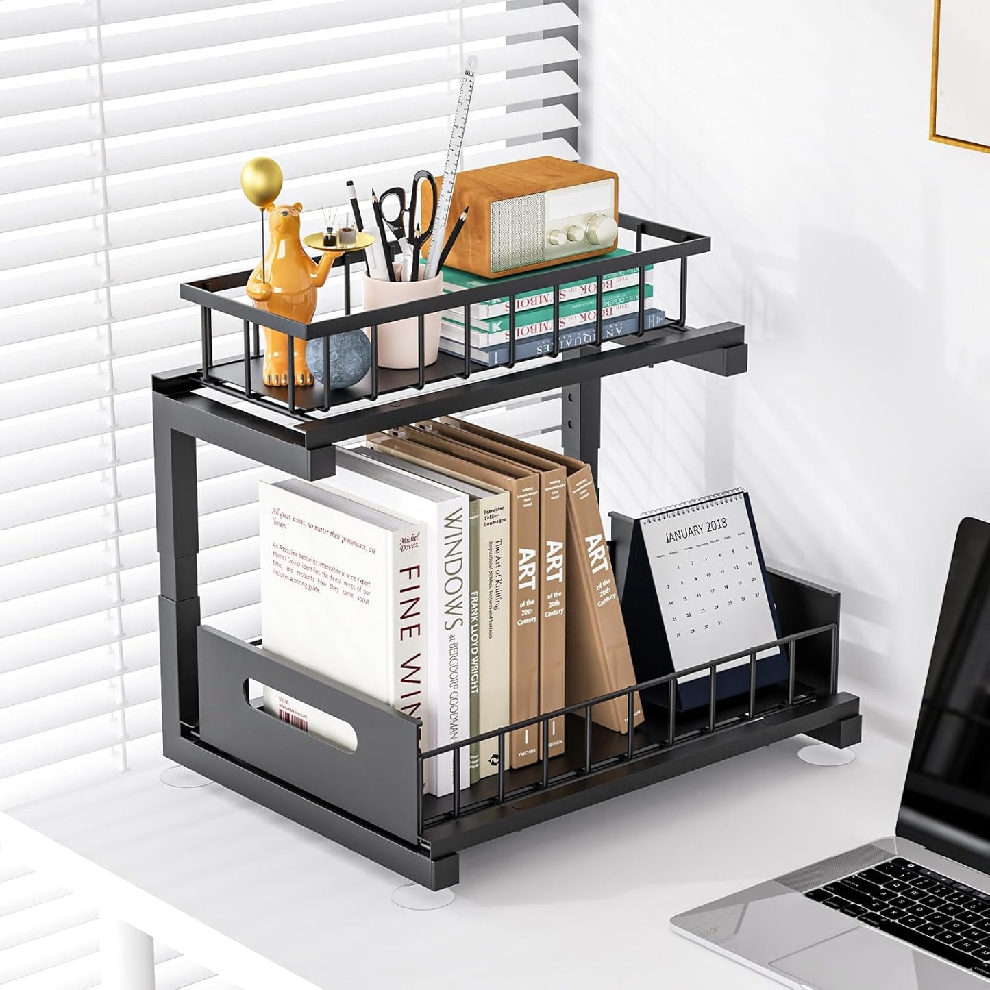 Under Sink Organizer by [Brand Name] - Heavy Duty Metal Pull-Out Cabinet Shelf | Adjustable Multi-Purpose Storage (Black, 2-Pack)