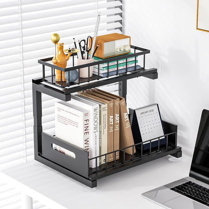 Under Sink Organizer by [Brand Name] - Heavy Duty Metal Pull-Out Cabinet Shelf | Adjustable Multi-Purpose Storage (Black, 2-Pack)