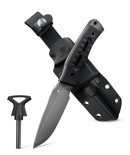 HX OUTDOORS 2-Pcs Survival Kit: 14" DC53 Steel Kukri Machete & Fixed Blade Camping Knife with Kydex Sheaths, Heavy Duty Bushcraft Tool Set for Clearing Brush, Yard Work & Camping
