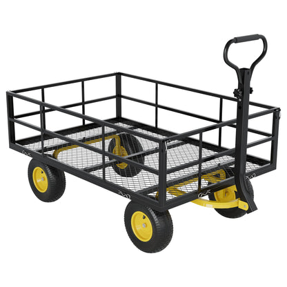 Heavy Duty Steel Garden Cart, 1200 Lbs Garden Wagon with 13" All Terrain Tires, 3-in-1 Metal Utility Wagon with Removable Mesh Side Panels and 180° Rotating Handle for Yard, Lawn and Garden
