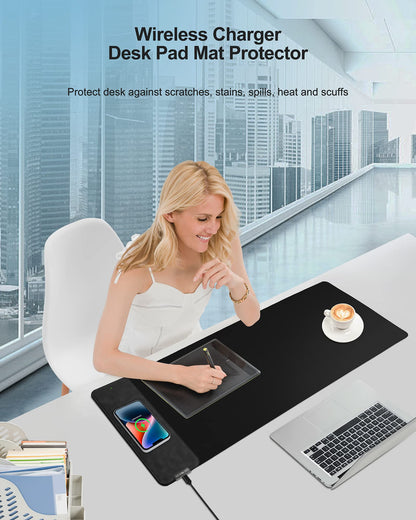 Mouse Pad with Wireless Charging, Large Desk Mat RGB Gaming Mousepad, 10 Light Colors LED Gaming Pad Keyboard Pad with Ultra-Smooth Surface & Non-Slip Rubber Base, Waterproof Full Desk Mouse Pad