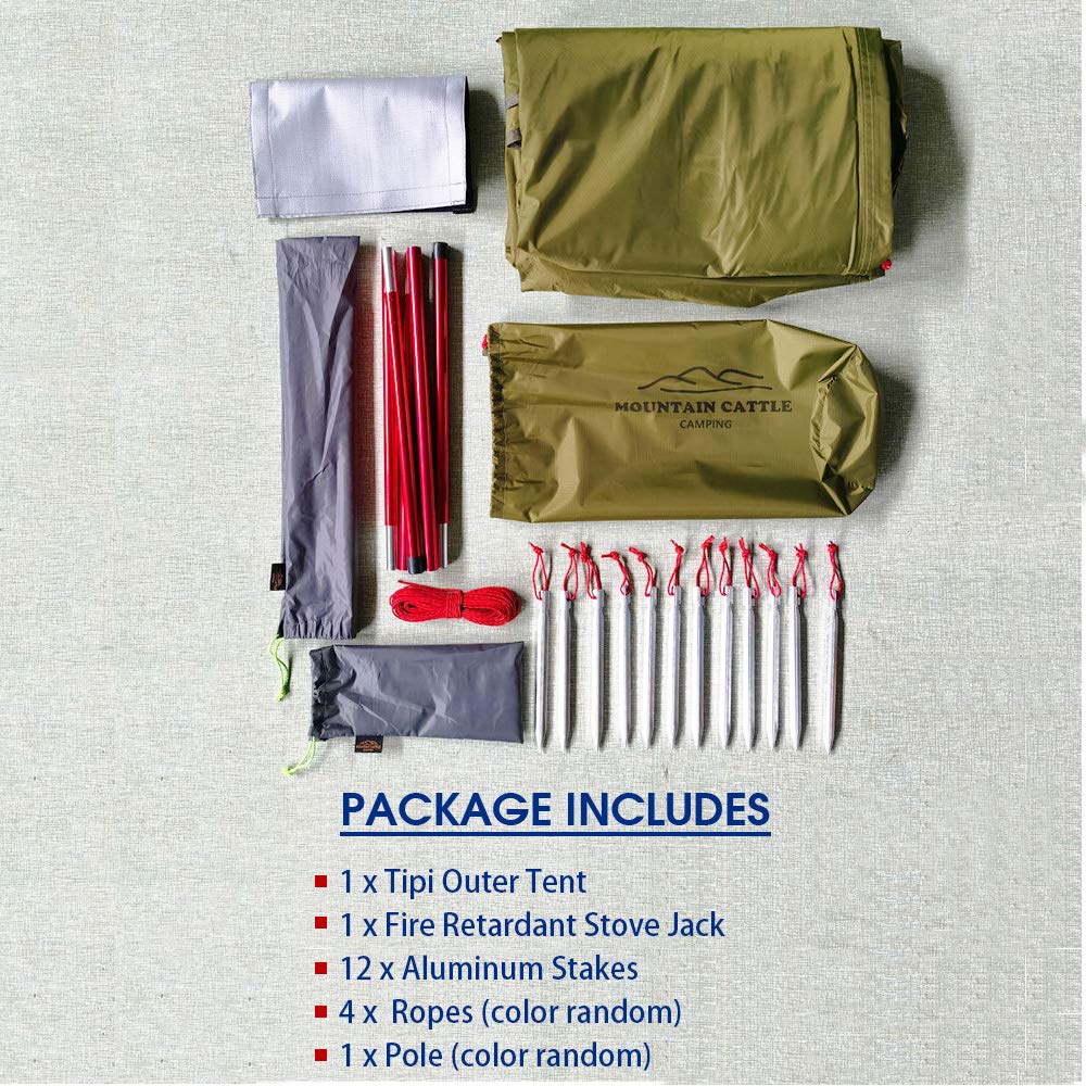 Preself 3 Person Lightweight Tipi Hot Tent with Fire Retardant Flue Pipes Window Teepee Tents for Family Team Outdoor Backpacking Camping Hiking (Khaki T2 Large)