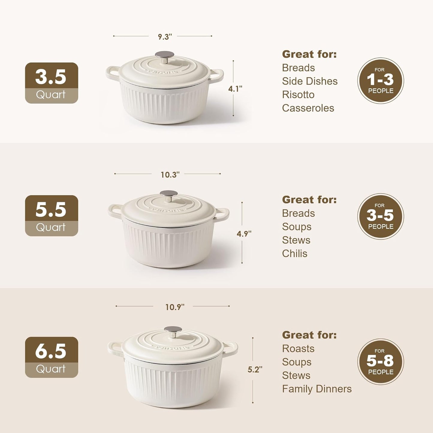 SENSARTE Enameled Cast Iron Dutch Oven - 3.5 Quart Heavy-Duty Pot with Lid, Ideal for Baking & Roasting - White