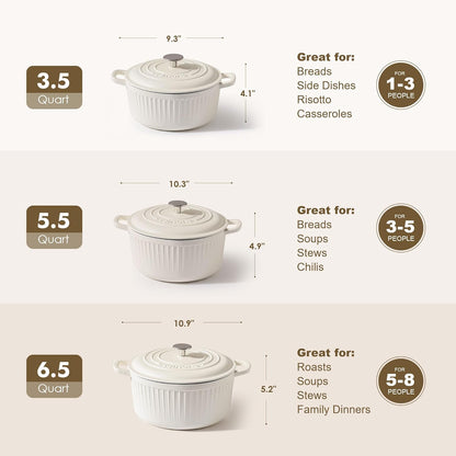 SENSARTE Enameled Cast Iron Dutch Oven - 3.5 Quart Heavy-Duty Pot with Lid, Ideal for Baking & Roasting - White
