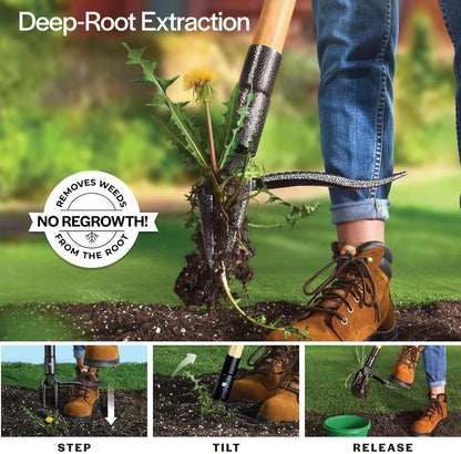 Skiennix Heavy Duty Weed Puller Tool - Stand Up Design with 4 Claw Steel Head & Foot Platform