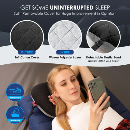 Hikenture Ultralight Inflatable Pillow with Removable Cover and 4" Thick Self Inflating Sleeping Pad with Electric Pump for 2 Person Set