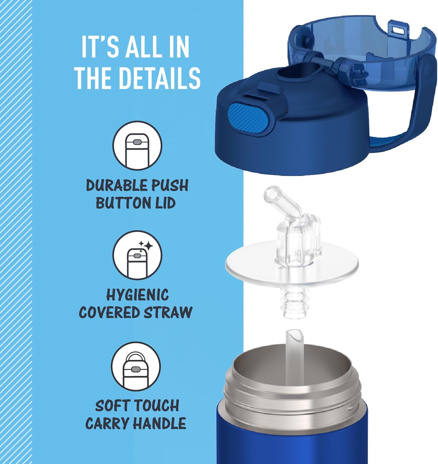 THERMOS FUNTAINER 12 Ounce Kids Straw Bottle - Stainless Steel Vacuum Insulated, Blue Color