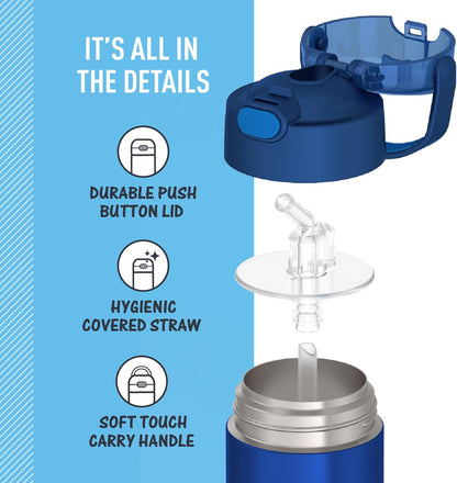 THERMOS FUNTAINER 12 Ounce Kids Straw Bottle - Stainless Steel Vacuum Insulated, Blue Color