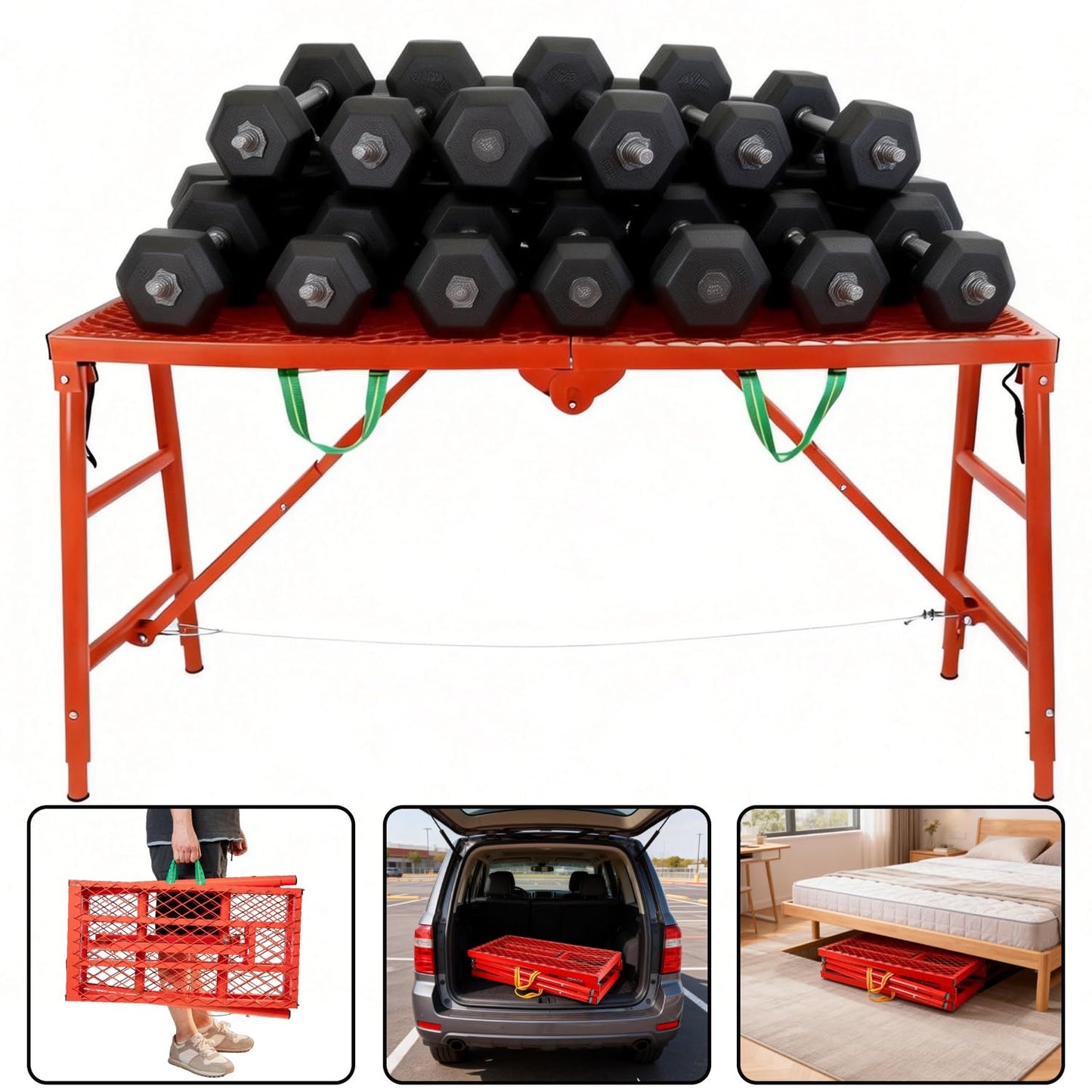 800LBS Foldable Scaffolding Platform, 71x16x60 Inch Alloy Steel Adjustable Height Portable Work Ladder, Ideal for Standard Staircase Painting Wiring Car Wash Home Decor & Industrial Maintenance