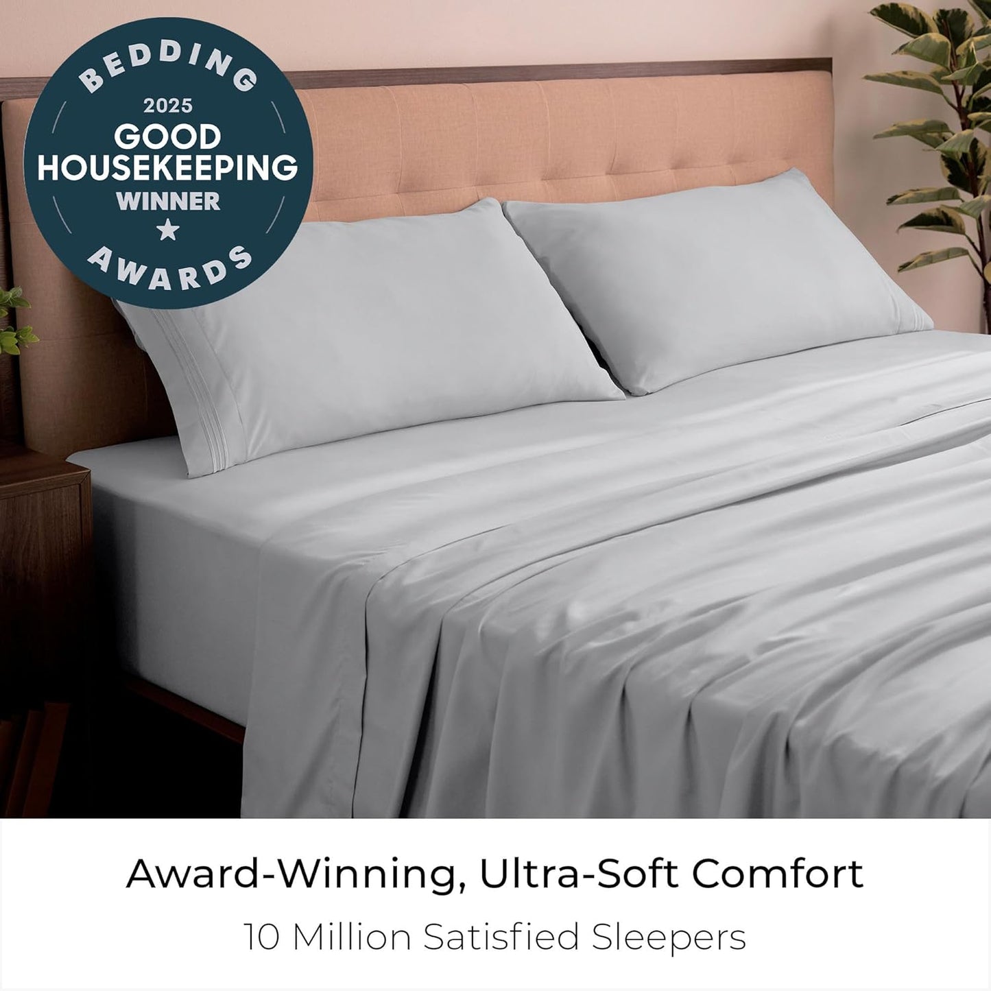 Mellanni King Sheets Set - Luxury 4-Piece Bedding - Extra Soft, Cooling, Wrinkle Resistant | Light Gray