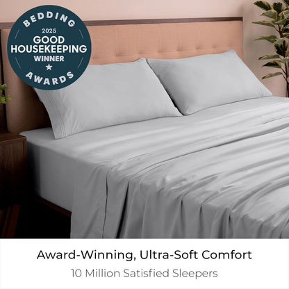 Mellanni King Sheets Set - Luxury 4-Piece Bedding - Extra Soft, Cooling, Wrinkle Resistant | Light Gray
