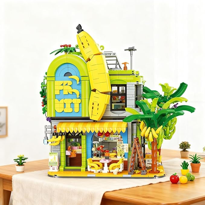 Banana Shop Building Blocks MOC Creative Fruit Store Architecture Toy Set with LED Light STEM Construction Toy Gift Idea for Adults &amp Teens(2165 PCS)
