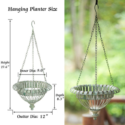 HUWAIPL Set of 2 Metal Hanging Planters,Hand-Crafted Rusty Hanging Basket Plant Holder for Outdoor Indoor Garden, Patio, Deck, Porch, Flower Pots