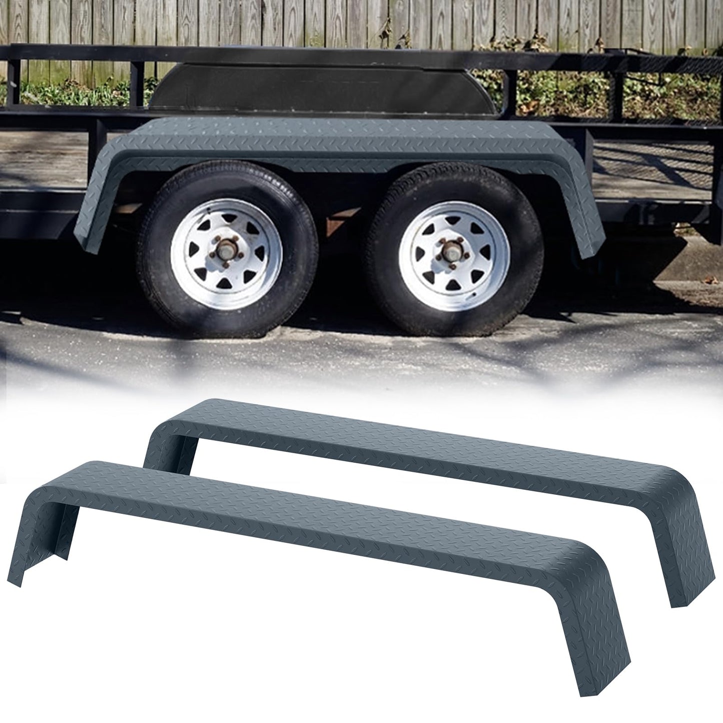 2 Pack Tandem Axle Trailer Fenders Fit for 13"-15" Tires,72-7/8"x10-1/4"x13" Heavy Duty Steel Trailer Fenders Double Axle Car Hauler,Cargo,Utility,Landscape Trailer
