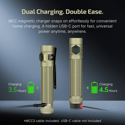 OLIGHT BatonUltra EDC Flashlight Rechargeable, 1800-Lumen 6 Modes Pocket Light with Pure White Light, USB C Bright LED Flashlights with Magnetic Tail Switch for Home Use, Camping, Outdoor(Olive Green)