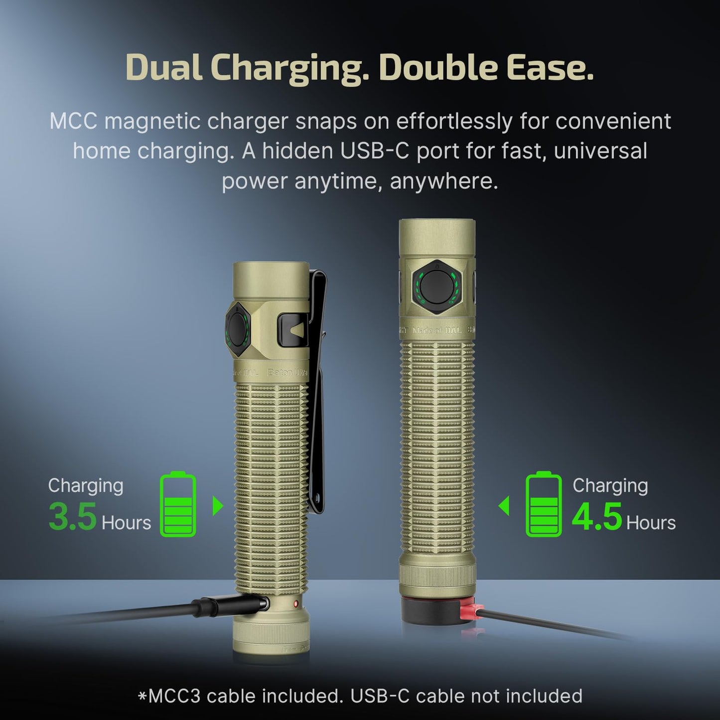 OLIGHT BatonUltra EDC Flashlight Rechargeable, 1800-Lumen 6 Modes Pocket Light with Pure White Light, USB C Bright LED Flashlights with Magnetic Tail Switch for Home Use, Camping, Outdoor(Olive Green)