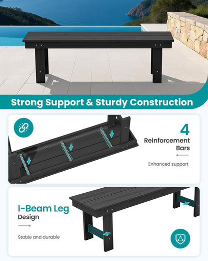 SERWALL 2-Person Outdoor Bench Backless, HDPE Outdoor Benches Weatherproof, 660 Lbs Weight Capacity, Poly Lumber Patio Furniture for Garden, Porch and Park, Black