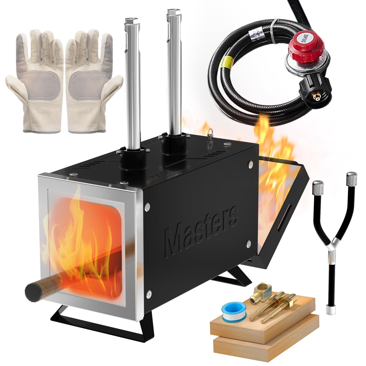 MMasters 2 Burner Propane Forge Kit – Square Mini Gas Forge with Base for Knife Making, Blacksmithing & Farrier Tools