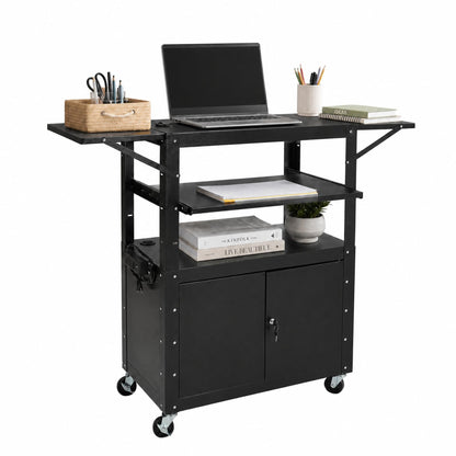 Adjustable Height AV Media Cart, 24-42 Inch Mobile Stand with Locking Storage, Extended Tray Organizer, Cable Management Wheels, for Home Office School