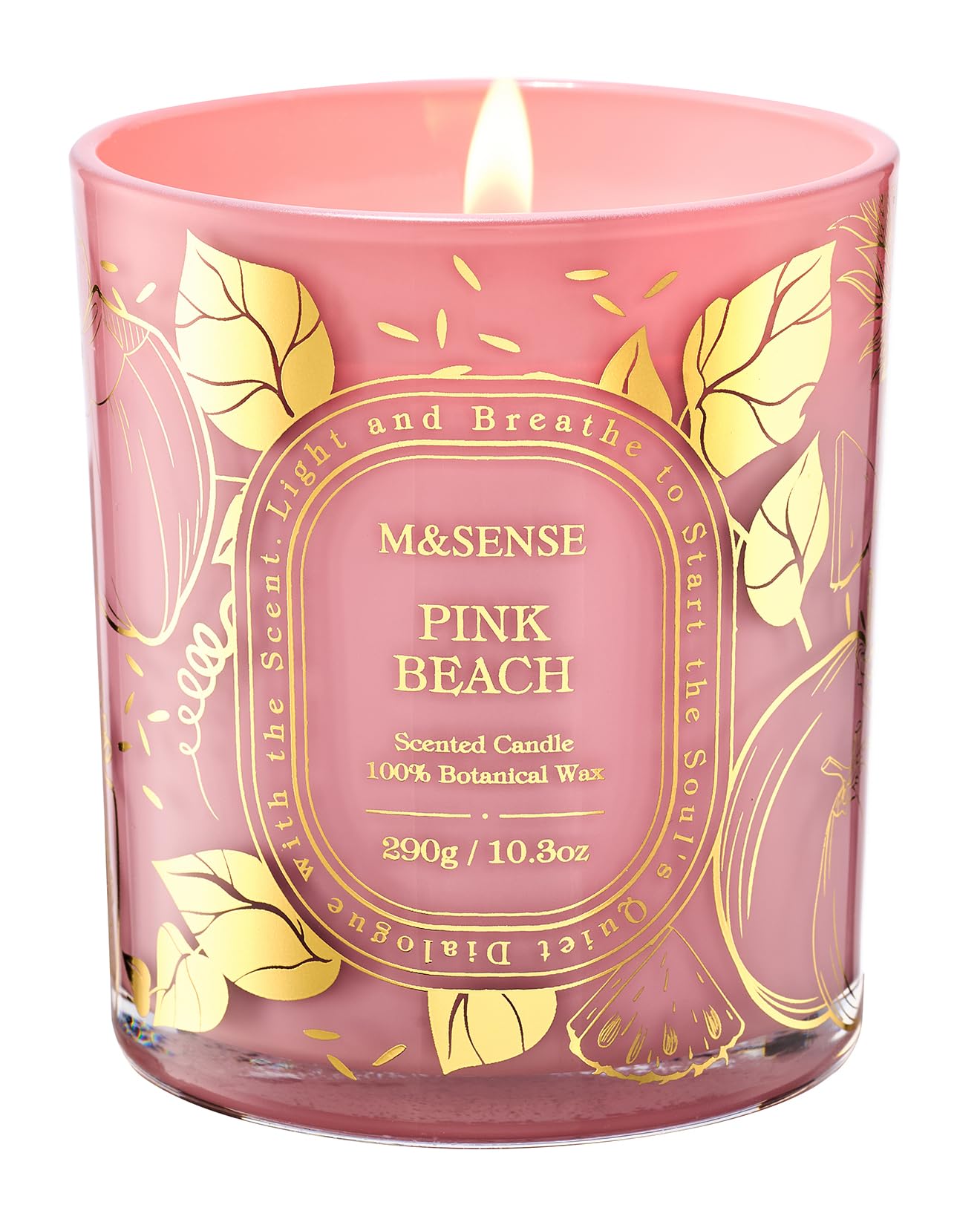 M&SENSE Pink Beach Scented Candle, Soy Candle Clean Burn Non Toxic, 55 Hours Long Burning 10.3oz, Summer Romantic Dating Home Fragrance Decor, Gifts for Women