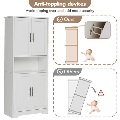 GarveeHome 70in Tall Kitchen Pantry Cabinet, Storage Cabinet with Doors and Adjustable Shelves, Freestanding Cupboard for Living Room, Dining Room, Bathroom, White