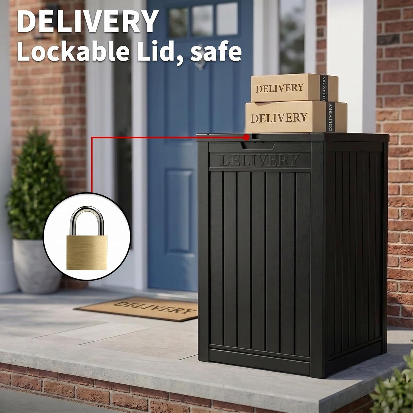 Lockable Package Delivery Box by [Brand Name] - Waterproof Resin Outdoor Storage Solution | 57 Gallon, Black