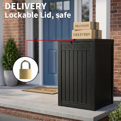 Lockable Package Delivery Box by [Brand Name] - Waterproof Resin Outdoor Storage Solution | 57 Gallon, Black