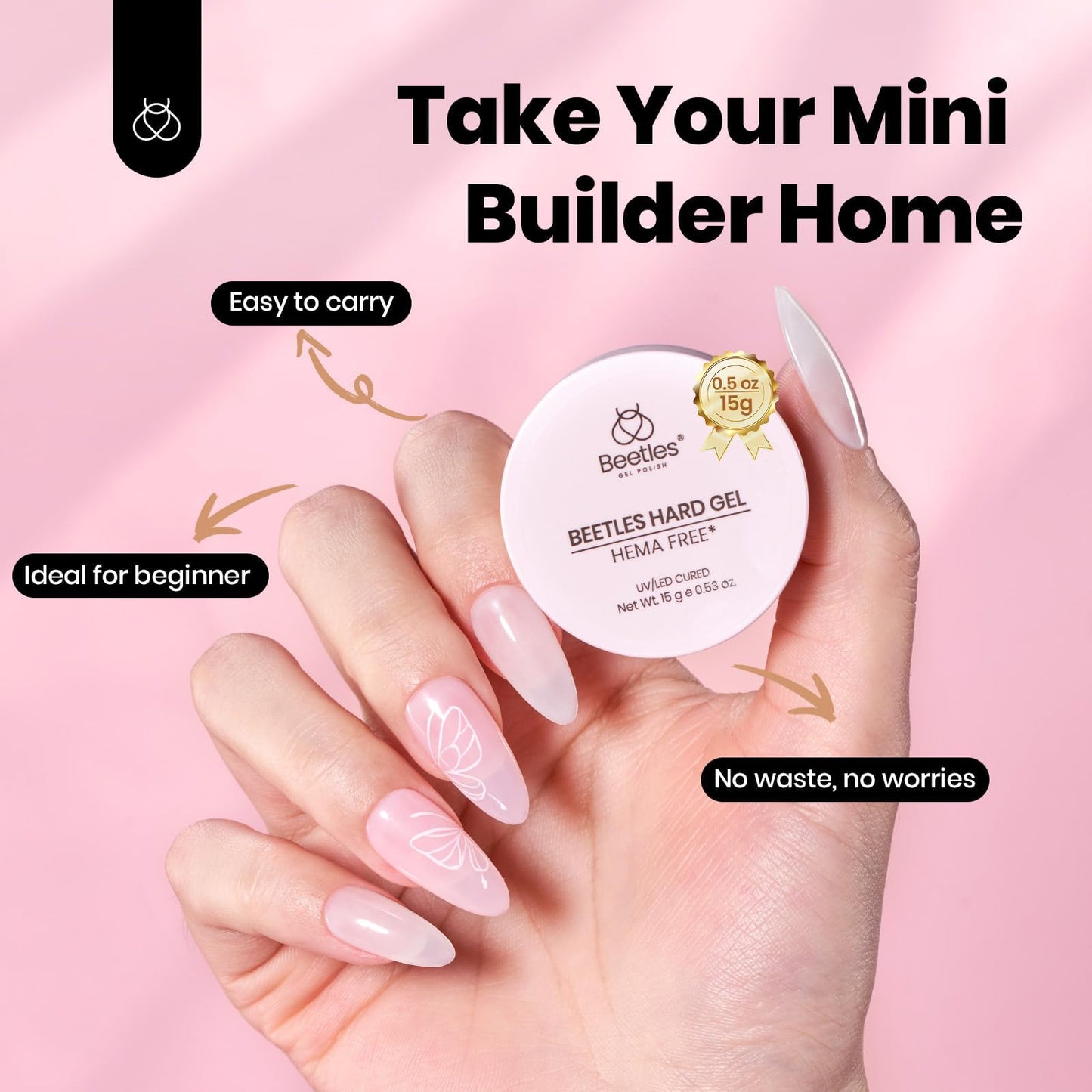 Beetles Hema Free Hard Gel for Nails,2.12 oz 9 in 1 Hard Gel for Nail Extension & Strengthening Broken Nail Repair with Flat Brush 100 Pcs Nail Forms UV LED Lamp Cured Salon Nail Technicians Women