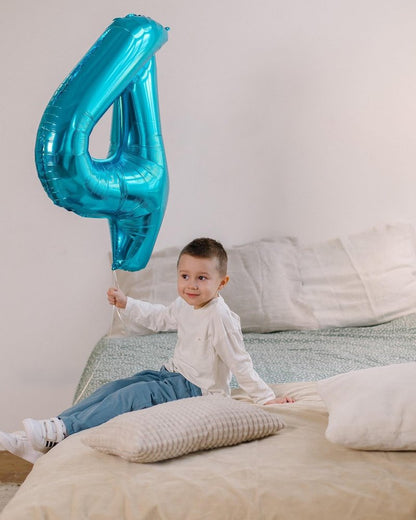 4 Balloon, Blue Number Balloons 40 Inch, 4th Blue Party Decorations, 4 Year Old Four Large Numbers for Party Decor, Number 4 Balloon