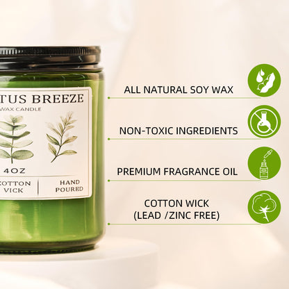 Eucalyptus & Mint Candles for Home Scented, 20 Hours Burn Soy Candle Gift for Women Stress Relief, Meditation, Yoga, Relaxing, Natural Soy Wax for Men and Women, 4oz