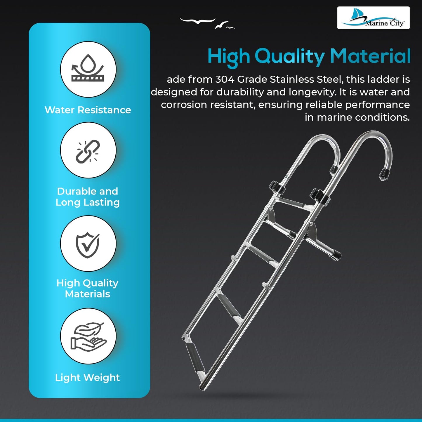 MARINE CITY Stainless Steel Anti-Slip 2+2 Step Folding Telescoping Dock Ladder - Ideal for Marines, Boats, Yachts, Swimming Pools