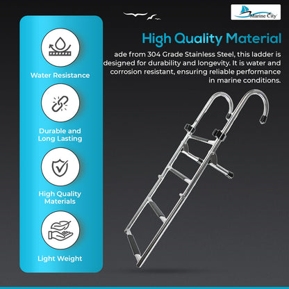 MARINE CITY Stainless Steel Anti-Slip 2+2 Step Folding Telescoping Dock Ladder - Ideal for Marines, Boats, Yachts, Swimming Pools
