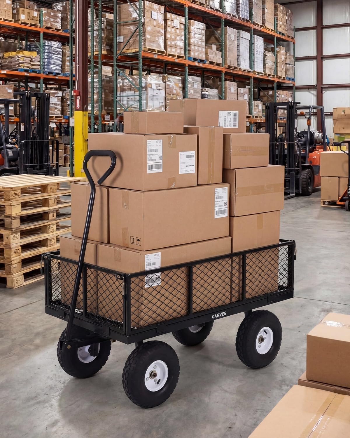 Garvee Versatile Outdoor Utility Cart - 800LBS Heavy-Duty, 10" All-Terrain Pneumatic Tires, Easy Maneuverable Lawn Cart with Removable Mesh Panels for Gardening & Landscaping, Black