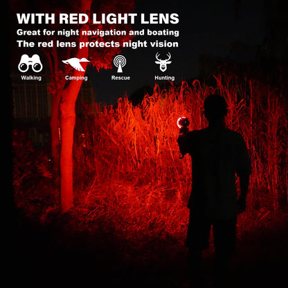 GOODSMANN 6000 Lumen Boat Spotlight - Waterproof Rechargeable LED Hunting Spotlight with Detachable Red Light Filter, EVA Carrying Case