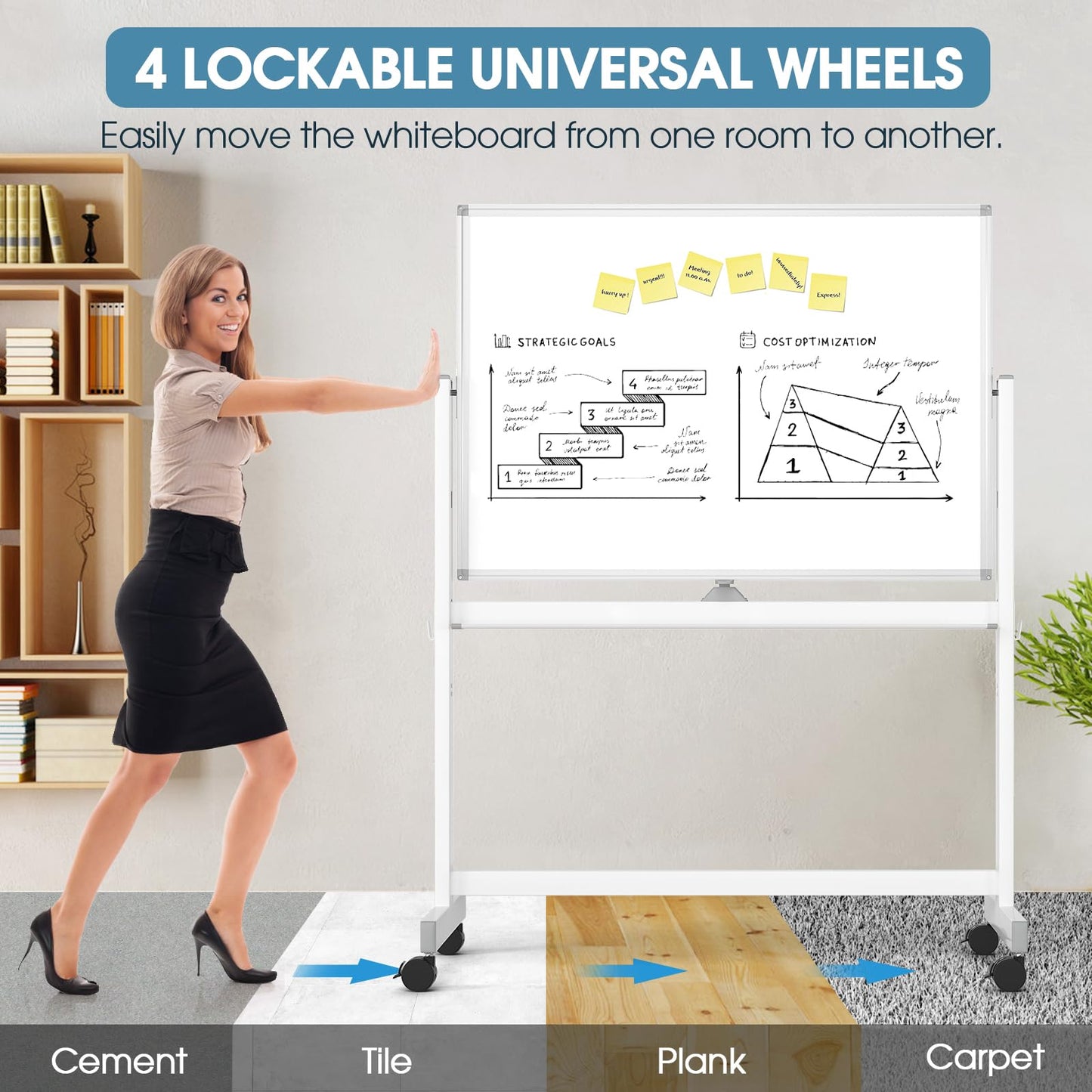 MaxGear Rolling Whiteboard, 48x32 Mobile White Board on Wheels, Double-Sided Magnetic Dry Erase Board with Stand, Adjustable Height Large Whiteboard for Home, School & Office, White